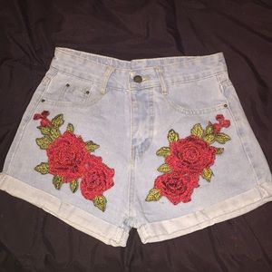 Rose Embroidered Denim Shorts
